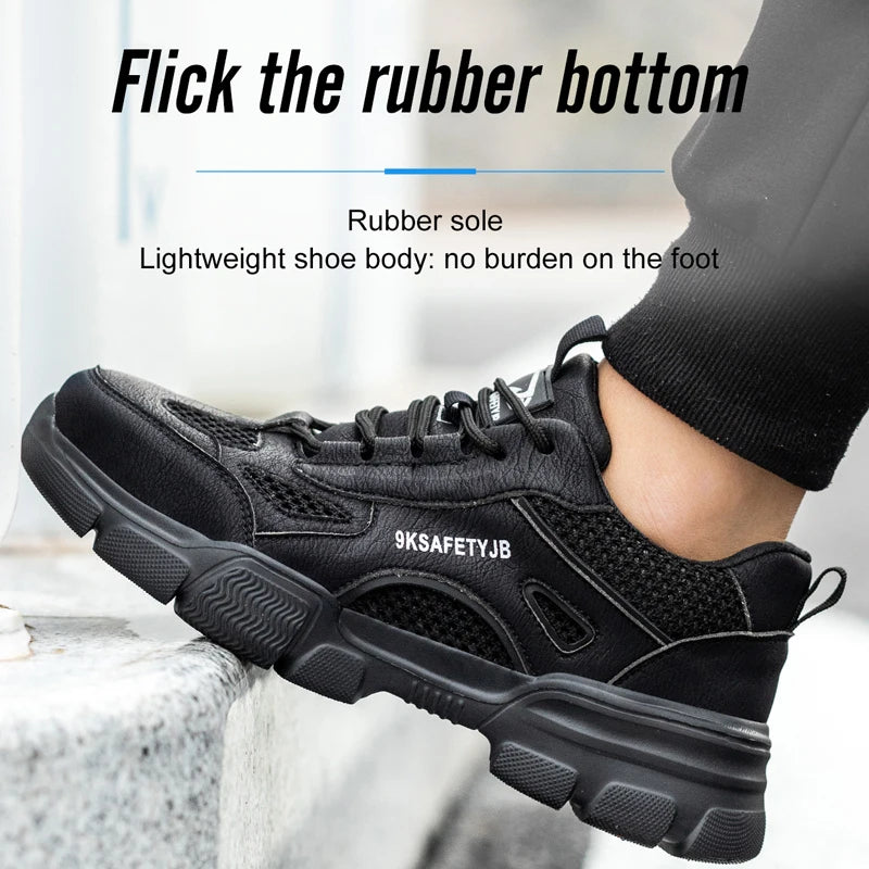 Steel Toe Safety Work Boots — Hollow Breathable Unisex Anti-Slip Construction Boots