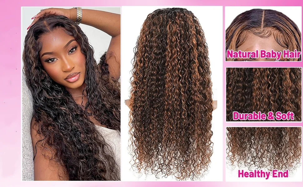 250 Density Curly 1B/30 Highlight Ombre Human Hair Wigs 13x6 HD Lace Frontal Wig Pre Plucked Brazilian Deep Wave Human Hair Wig