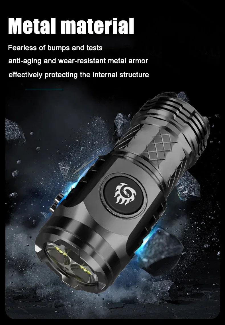 High Power LED Flashlight – Built-In Rechargeable Battery, Pen Clip Torch for Camping & Emergency Use