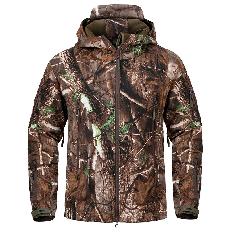 Men's Silent Soft Shell Camouflage Tactical Jacket — Waterproof Fleece Hunting Coat
