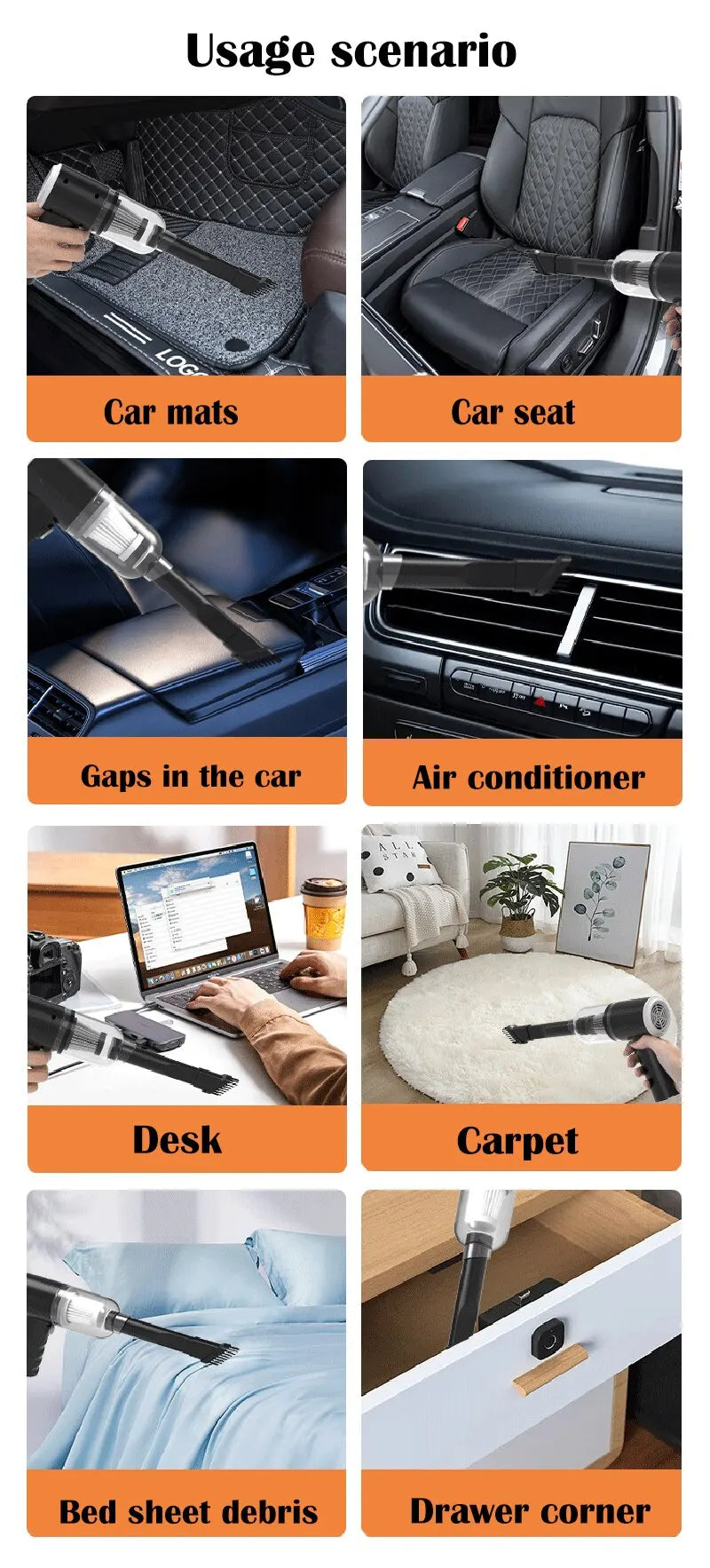 9000Pa Wireless Car Vacuum Cleaner — USB Charging Mini Wet & Dry Handheld Vacuum, 1200mAh