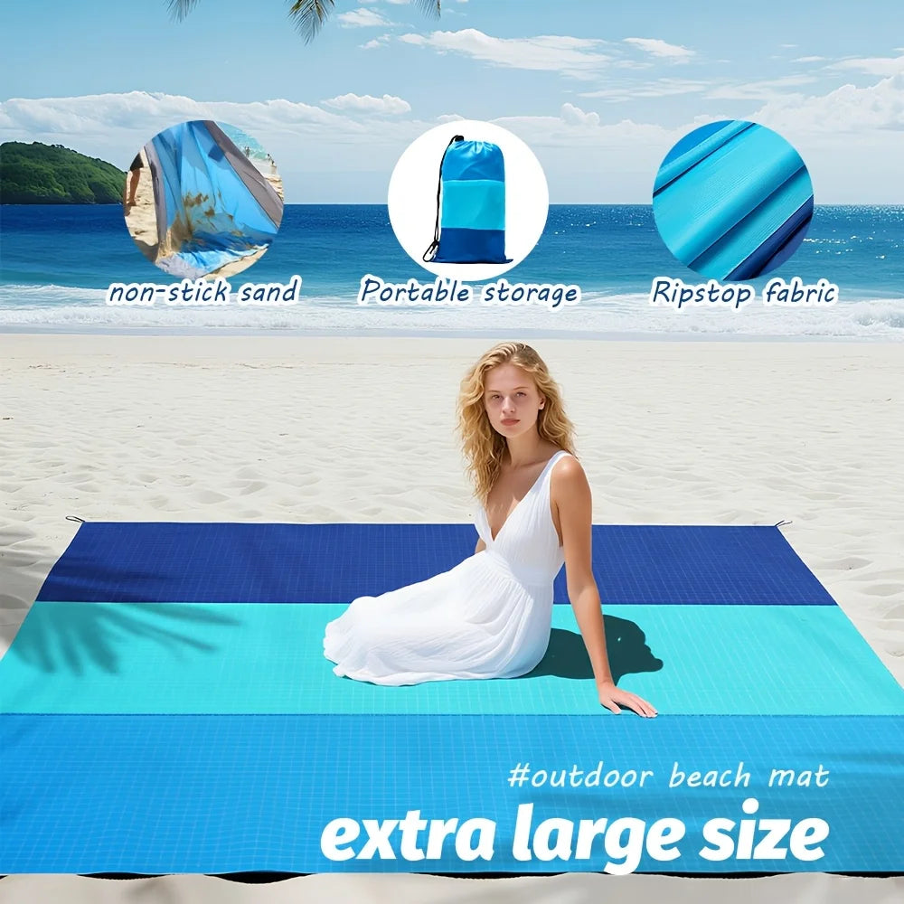 Waterproof Pocket Beach Mat – 2x2.1m Foldable Camping Picnic Blanket, Lightweight Sand-Proof Outdoor Mat