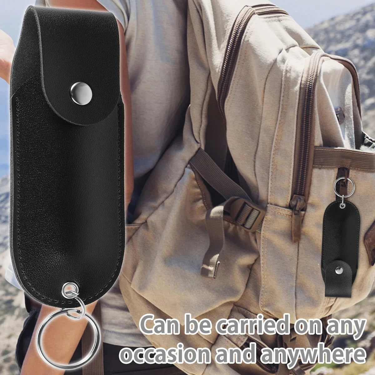Mini PU Leather Pepper Spray Pouch — Flip-Top Holder with Keychain Clip for Women's Self Defense