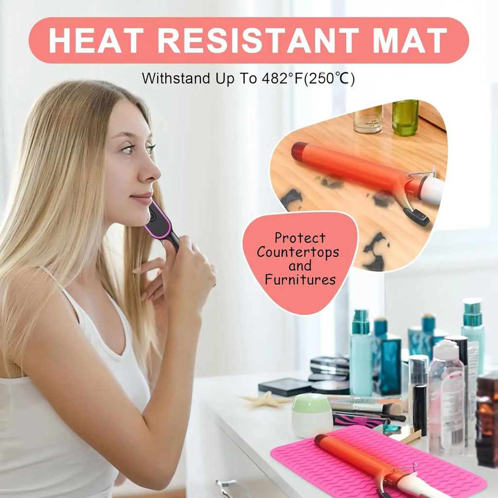 Silicone Heat Resistant Mat — Travel Hair Tool Pad for Flat Iron & Curling Iron