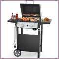 2-Burner Propane Gas BBQ Grill | 20,000 BTU, Stainless Steel, Side Shelves, Wheels, Piezo Ignition, Portable Outdoor Grill for Patio, Backyard & Camping