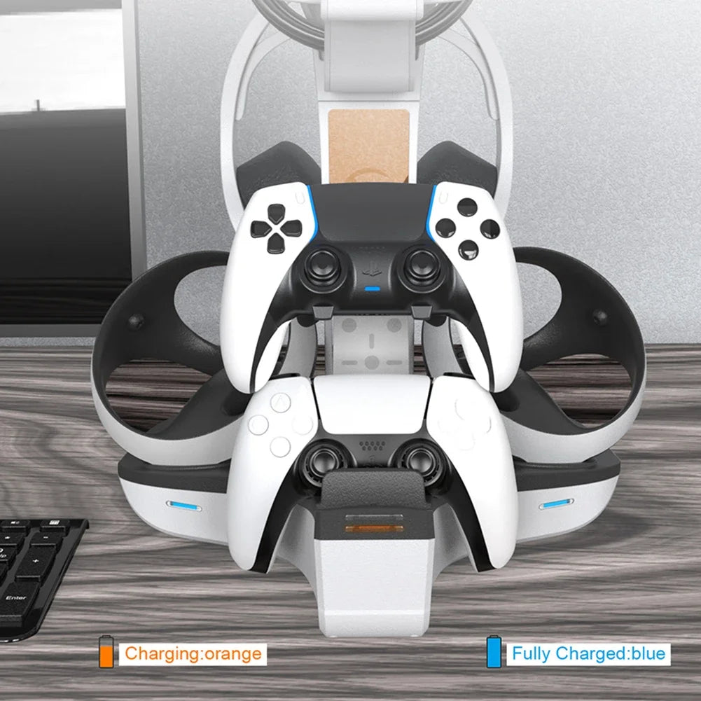 PS5 & PSVR2 Charging Dock – Controller Charger Station with LED Indicator & Headset Stand