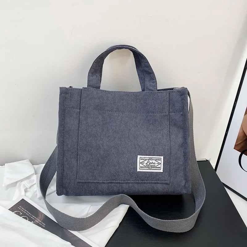 Vintage Corduroy Crossbody Tote Bag – Retro Casual Shoulder Purse for Women