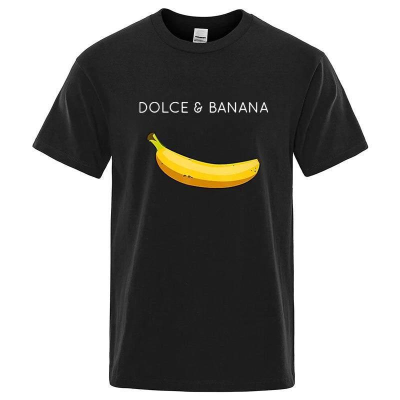 Men's Funny Banana Print T-Shirt — Loose Casual Cotton Blend Short Sleeve Tee