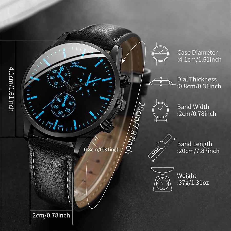 Men's 3-Piece Business Watch Set | Leather Band Quartz Watch + Necklace + Bracelet Gift Set
