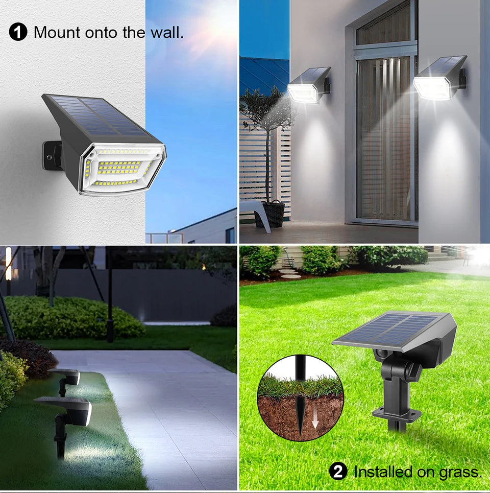 59-LED Solar Spotlight – IP65 Waterproof, 3 Brightness Modes, 2-in-1 Ground & Wall Mount for Garden