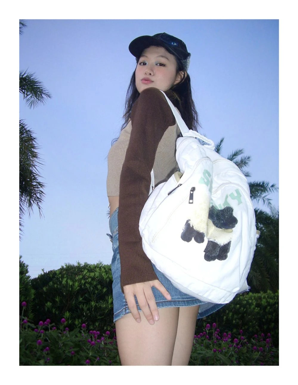 Y2K Aesthetic Cute Sheep Canvas Backpack – Japanese Cartoon School Bag for Women