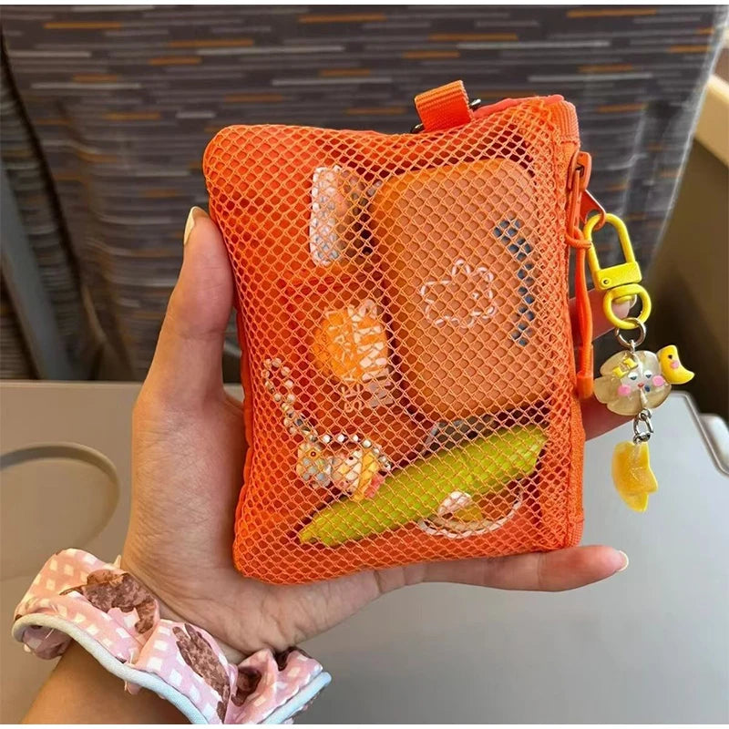 Travel Makeup Storage Bags New Mesh Coin Purse Simple Portable Mini Bag Multi-purpose Square Bag Double-layer Zipper Card Holder