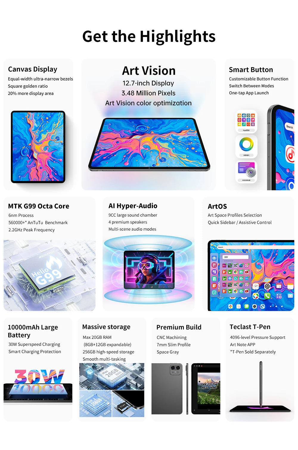 Teclast ArtPad Pro 12.7" 2.2K Android 15 Tablet – 8GB RAM, 256GB, 4G LTE, 10000mAh
