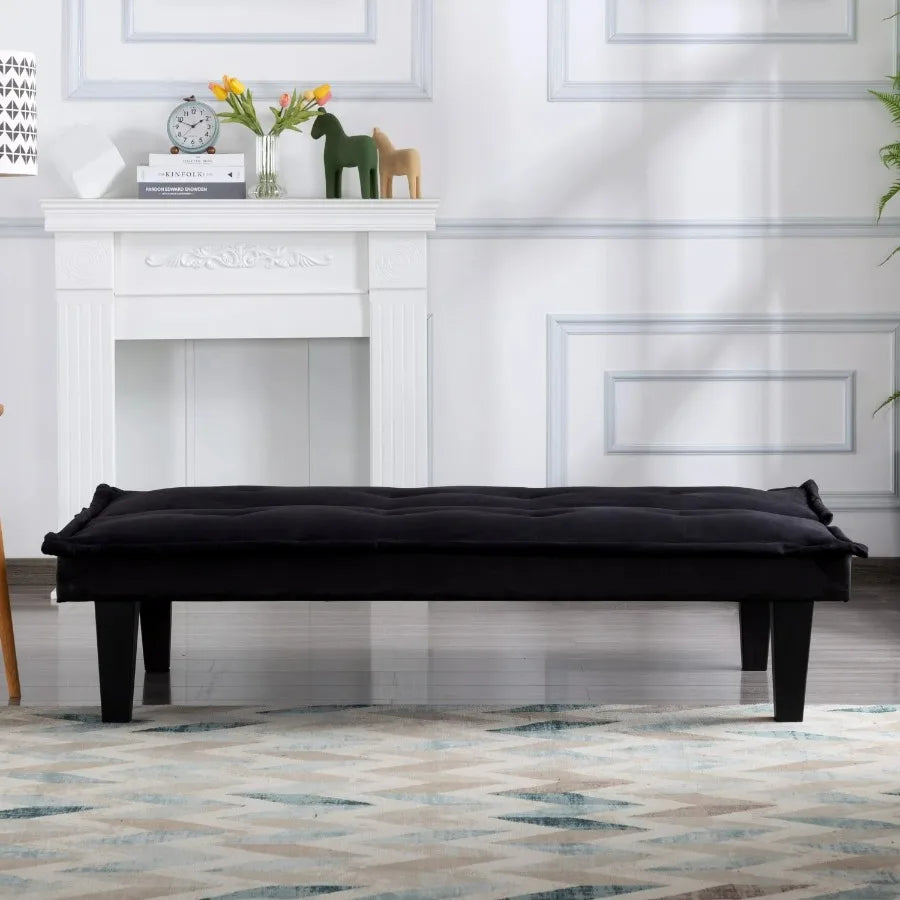 Gewnee 63.8" Futon Sofa Bed | Black Convertible Sleeper Couch, 3-Position Backrest, Faux Suede, Small Spaces