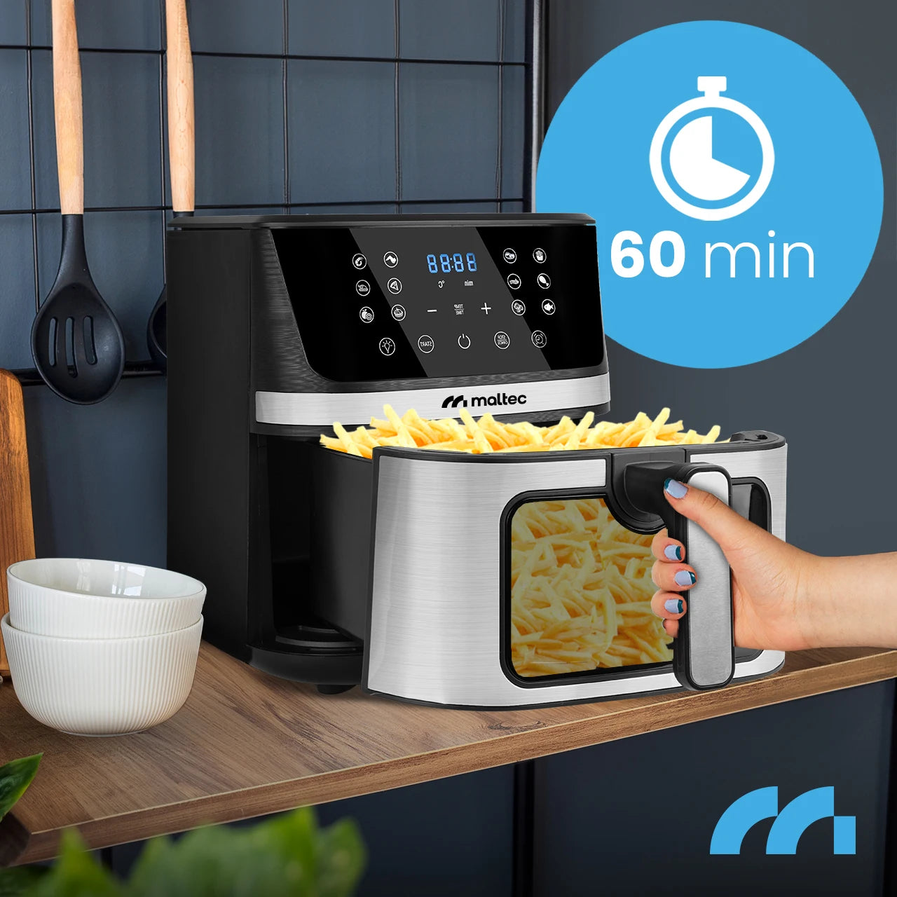 MalTec 7L 1800W Large Air Fryer – Fat-Free Frying with Viewing Window, AirFryer1800W-7L