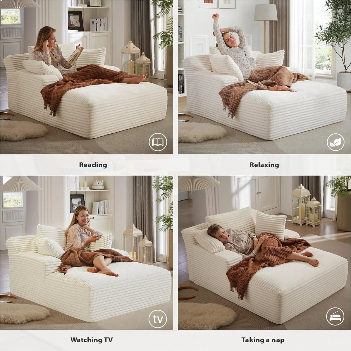 50-Inch Beige Corduroy Sleeper Chaise Lounge