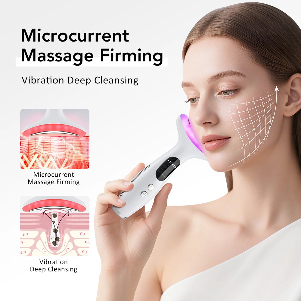 EMS Face & Neck Lifting Device – 7-Color LED, 45°C Heat & Vibration Skin Tightening Anti-Wrinkle Massager