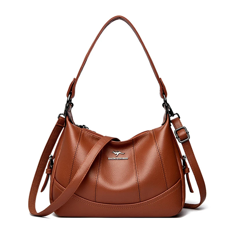 VANDERWAH Genuine Leather Two-Layer Flap Shoulder Bag – Luxury Crossbody Messenger Handbag for Women