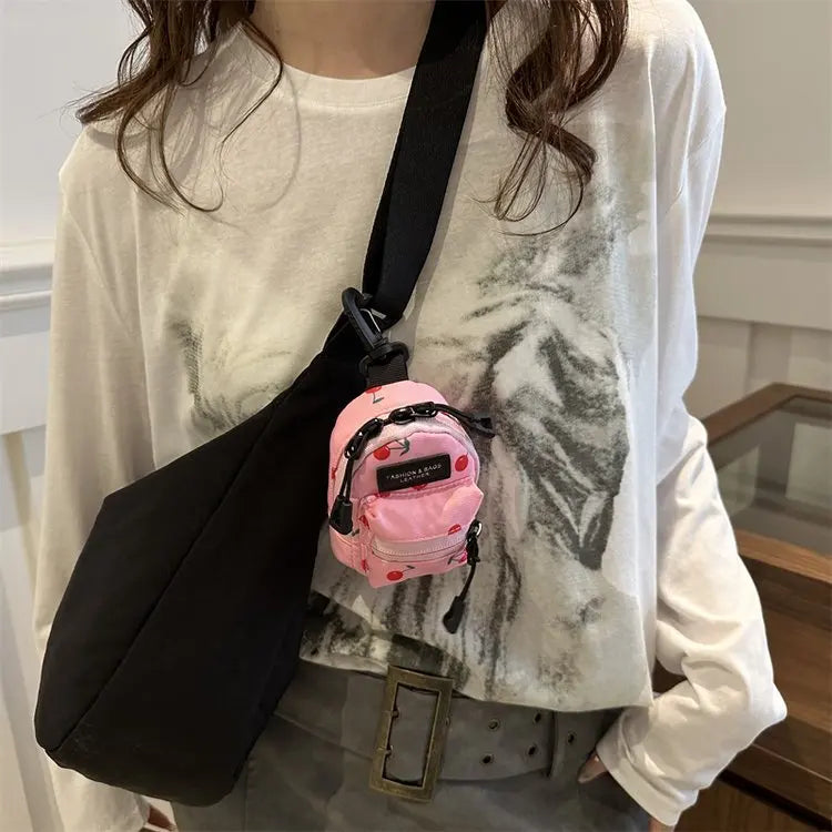 Women Small Bag Mini Lipstick Headphones Trendy Fashionable Pendant Bag Simple Niche Design Fabric Single-shoulder Crossbody Bag
