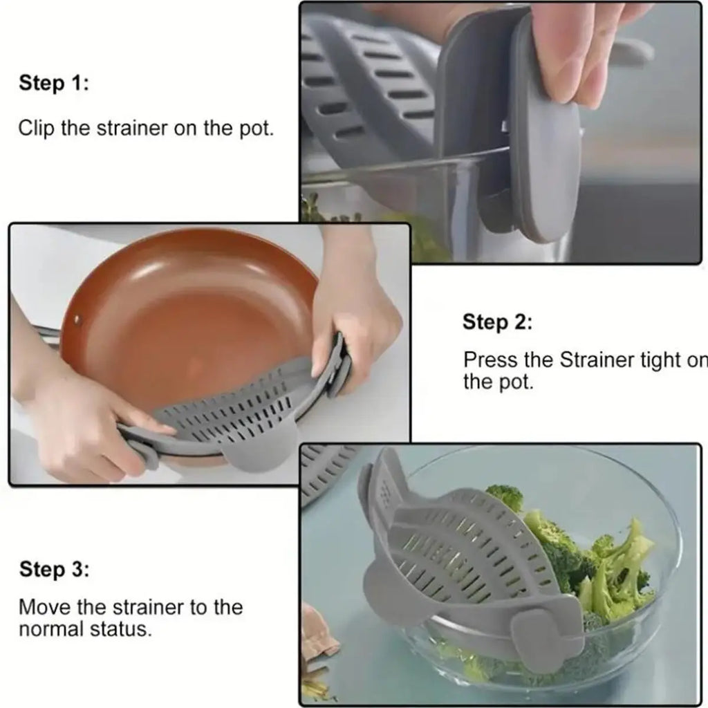 Clip-On Pot Strainer — Adjustable Strainer for Pots, Pans & Bowls