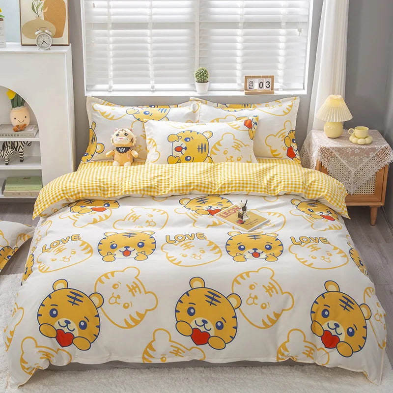 Cartoon Print Duvet Cover Set – Skin-Friendly 400TC Polyester, 3-Piece with 2 Pillowcases, 20 Designs & 4 Sizes