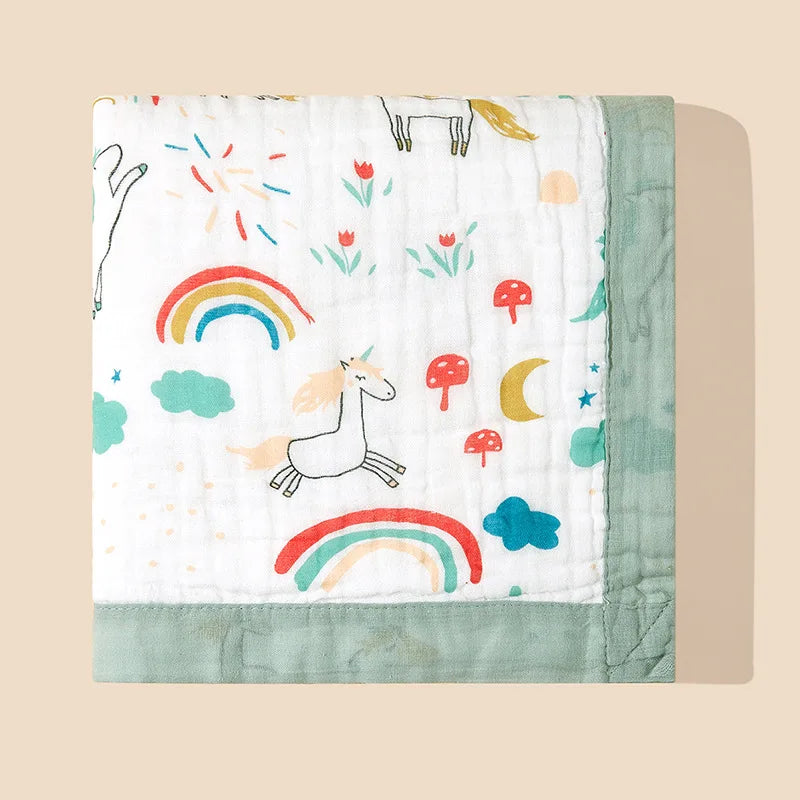6-Layer Cotton Gauze Baby Swaddle Blanket – Breathable Cartoon Newborn Wrap & Bath Towel