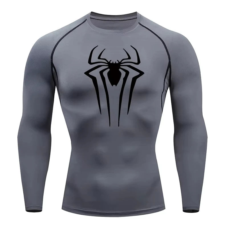 Men's Spider Print Compression Long Sleeve Shirt — Graphic Performance Base Layer