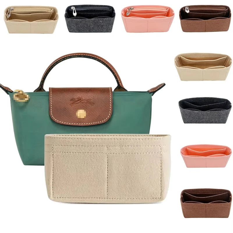 Bag Organizer Insert for Longchamp Small Tote – Inner Liner Handbag Organizer, Mini Size