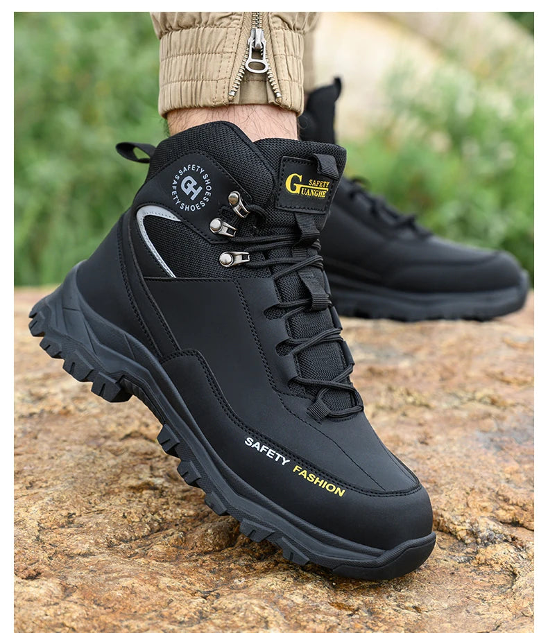 Men's Button-Closure Synthetic Work Shoes