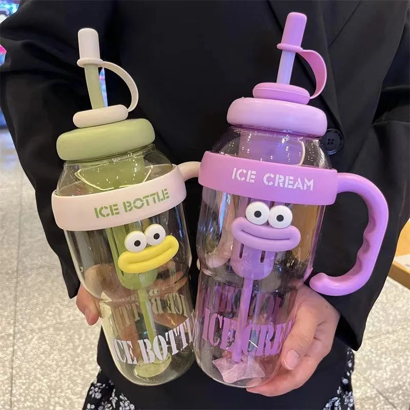 1100ml Cute Aesthetic Water Bottle with Straw & Tea Infuser – Large Capacity BPA-Free PC Cup for Women, Outdoor & Travel