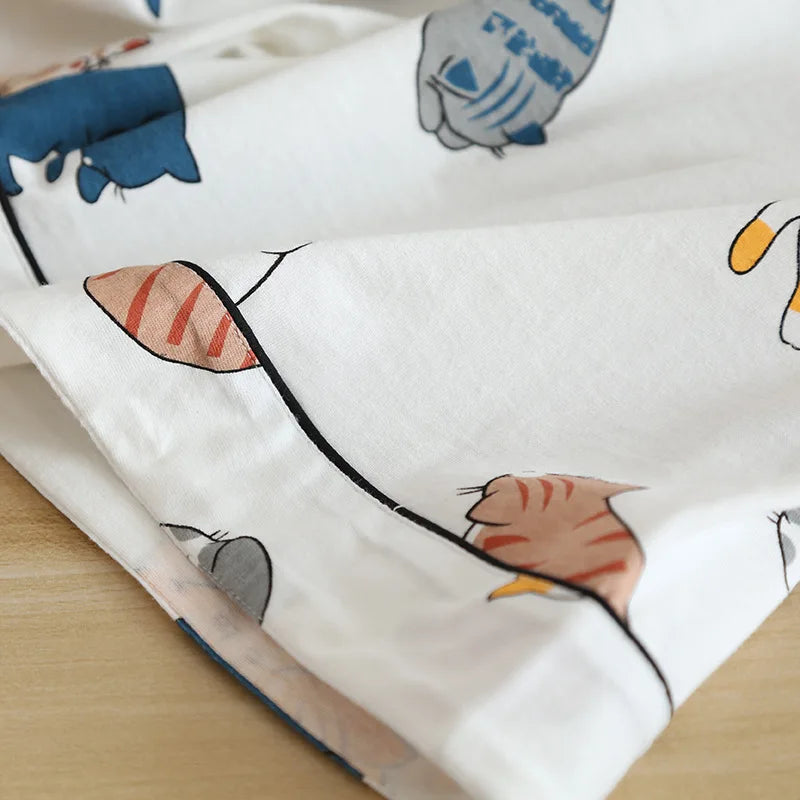 Women's Japanese Style 100% Cotton Cartoon Pajama Set | Short Sleeve & Shorts Sleepwear