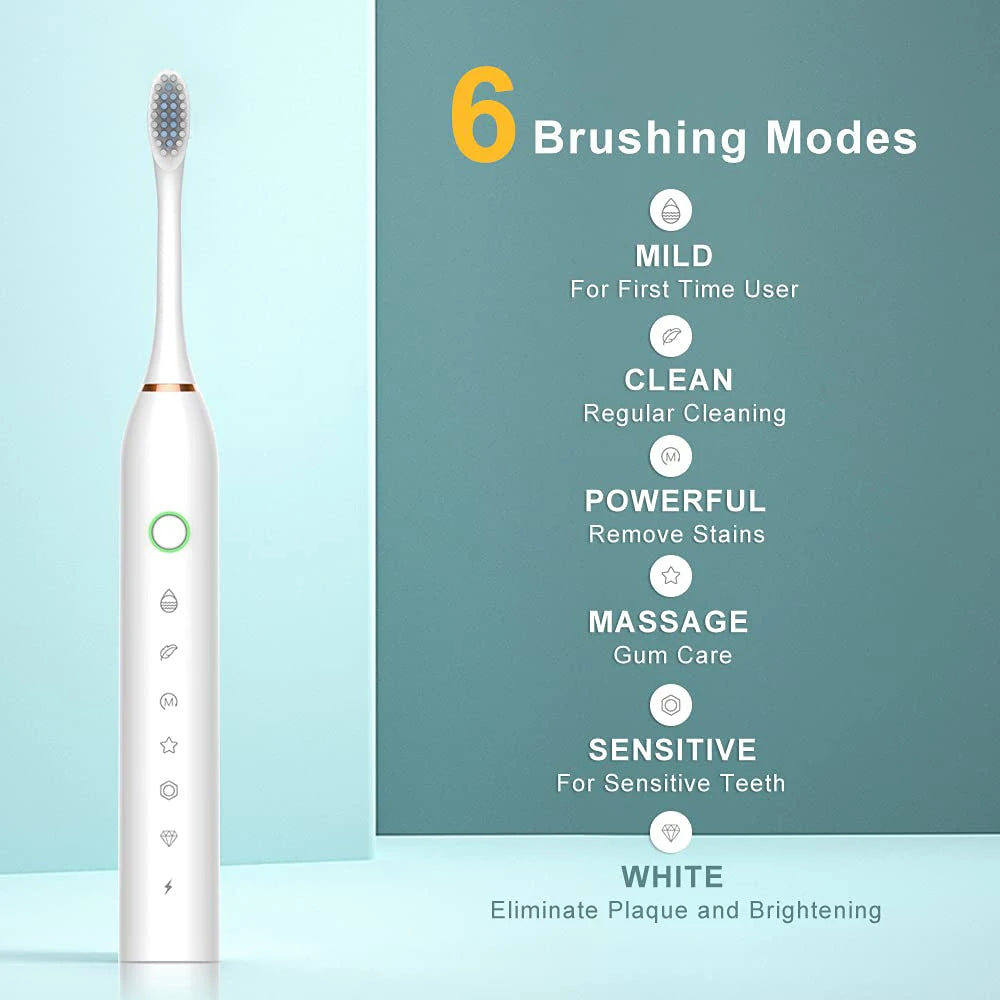 Sonic Electric Toothbrush – 6 Cleaning Modes, 42,000 VPM, IPX7 Waterproof, 8 Brush Heads Included