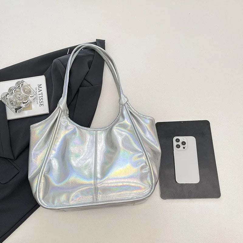 Silver TPU Large Capacity Tote Bag – Luxury Business Shoulder Handbag for Women