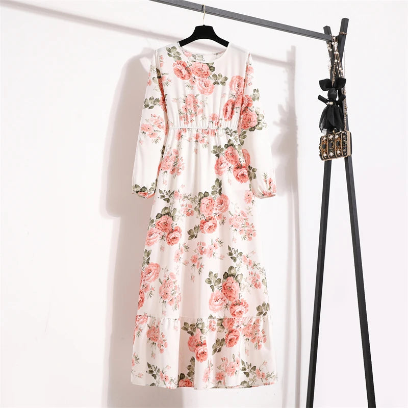 Women Long Dresses Spring Summer Casual Full Sleeve Floral geometry Printed O neck Woman Bohe Beach Party Dress Mujer Vestidos