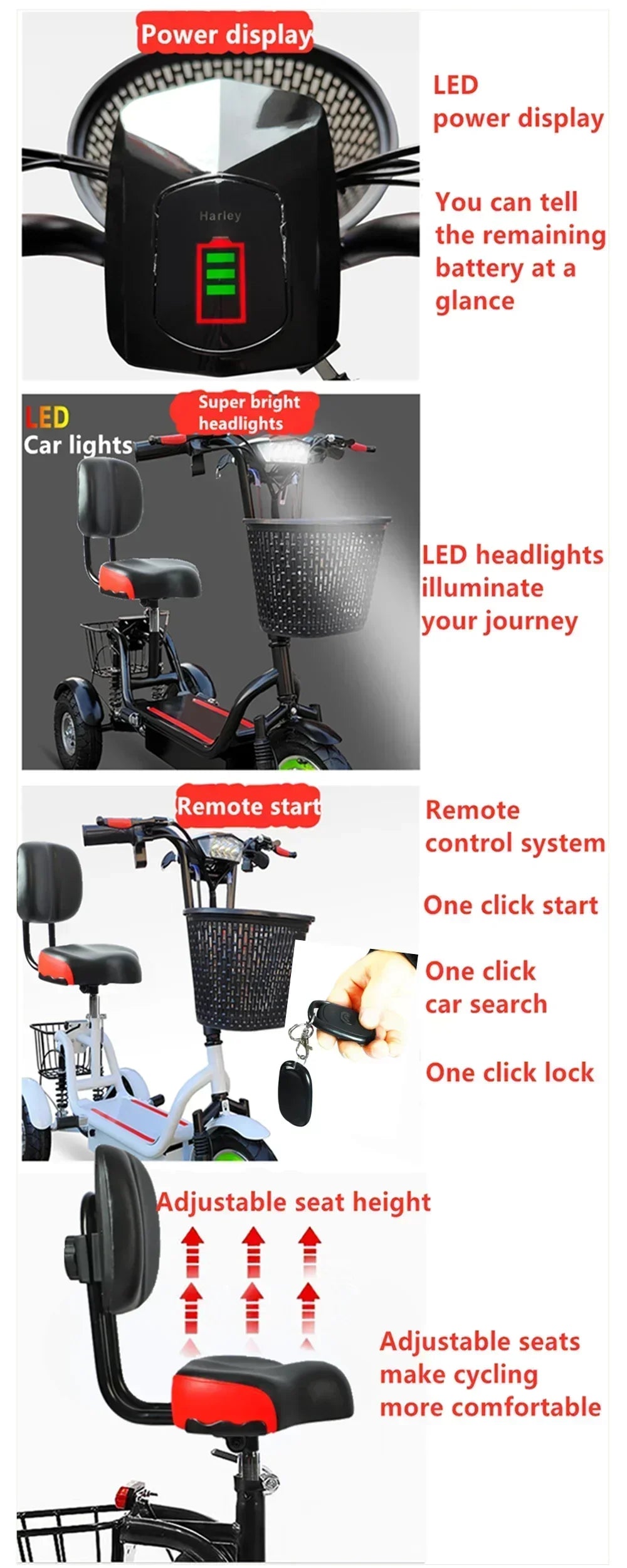 3-Wheel Electric Mobility Scooter for Adults, Folding Tricycle with Basket
