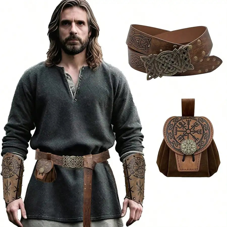 Steampunk Leather Fanny Pack – Medieval Punk Belt Bag & Drawstring Waist Pouch for Cosplay