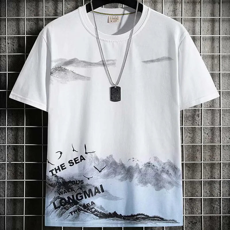 Men's Print Short Sleeve T-Shirt & Elastic Waist Shorts Casual Summer Set