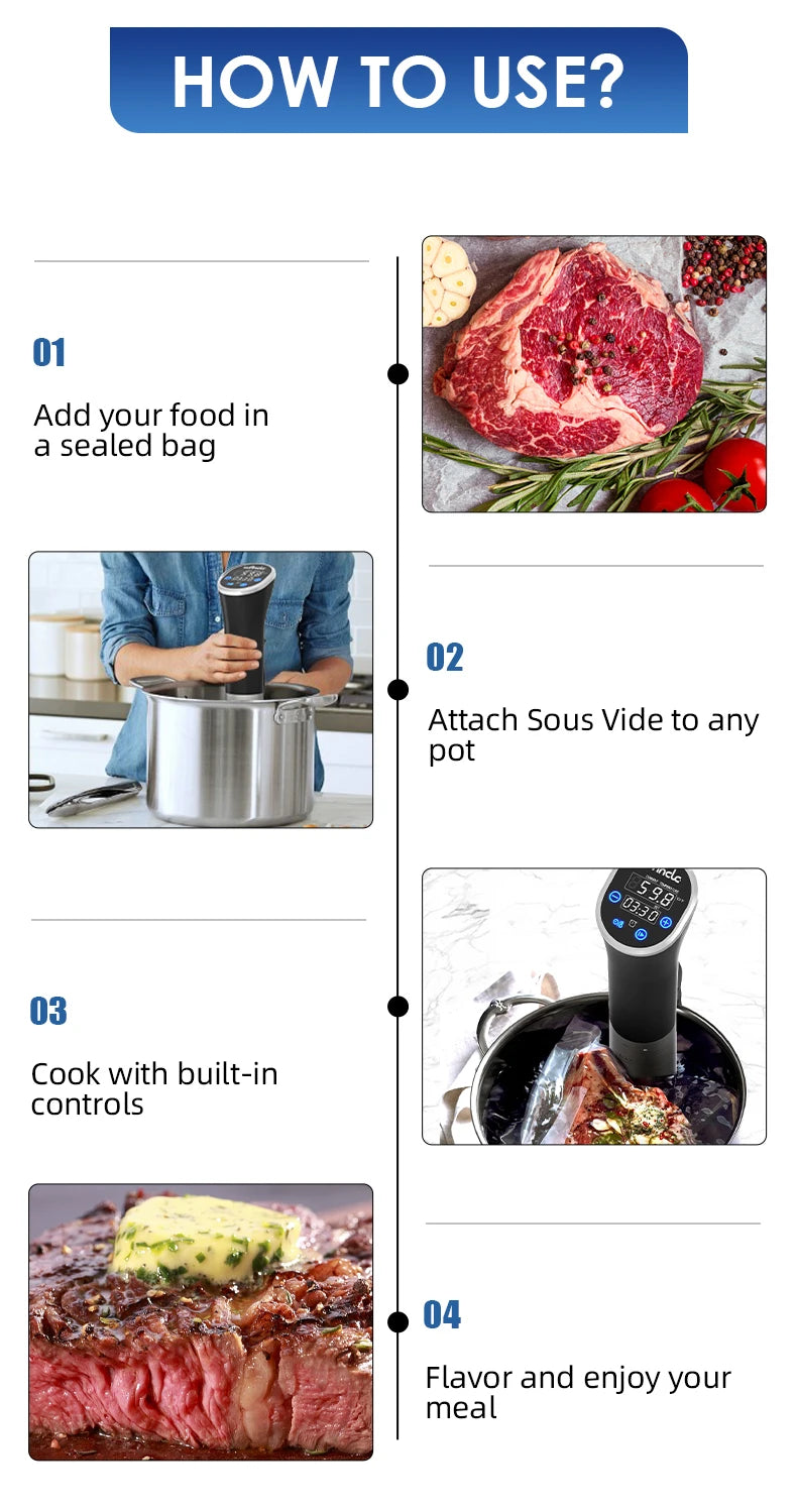 Wancle 1100W Sous Vide Cooker – LCD Touch Immersion Circulator, IPX7 Waterproof Precise Cooking