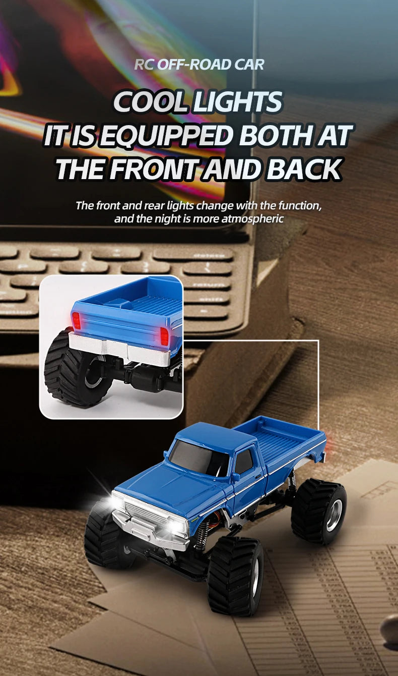 1:36 4WD Mini RC Off-Road Crawler Car with LED Lights – Remote Control Toy for Kids & Adults