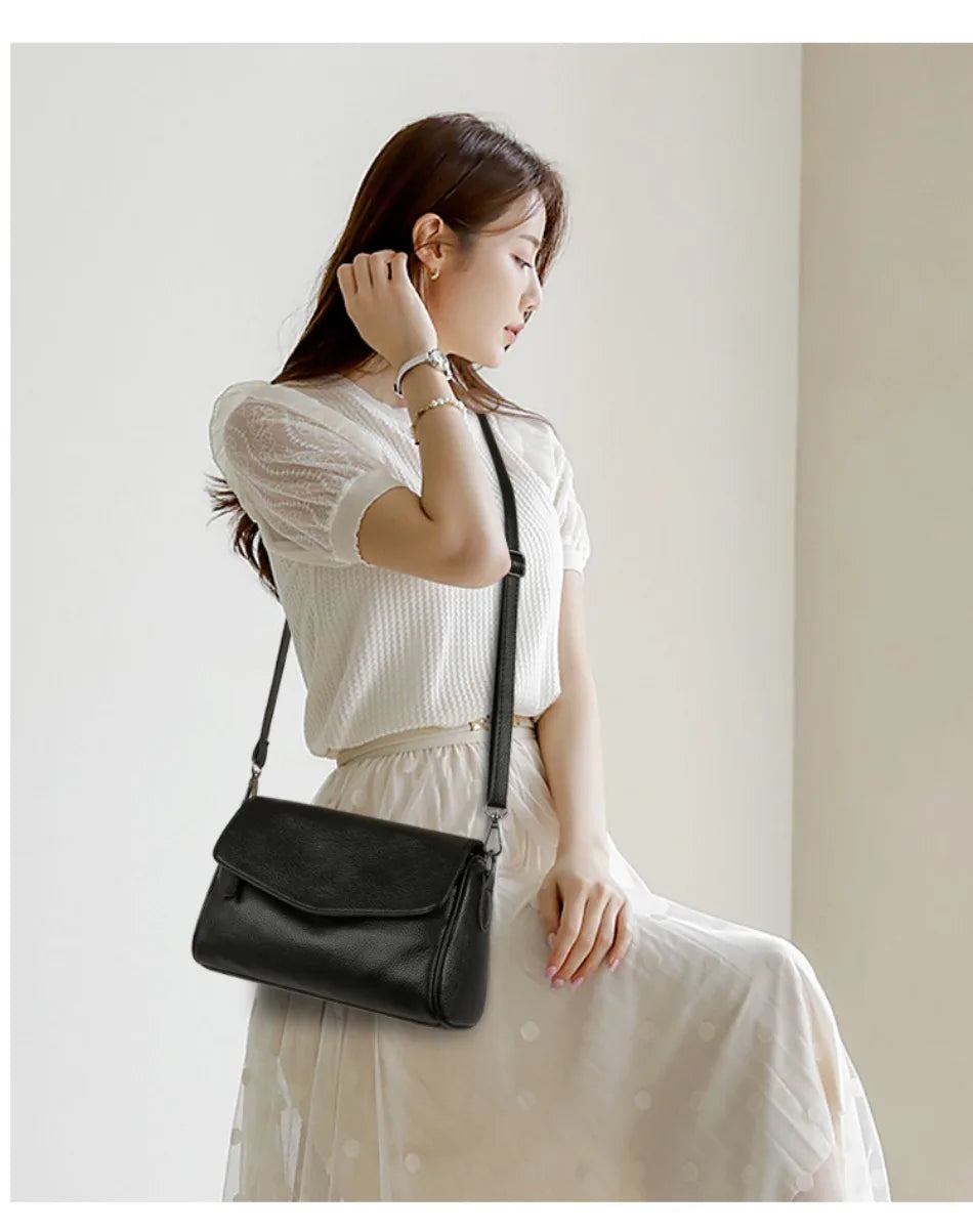 VANDERWAH 100% Genuine Cow Leather Flap Crossbody Shoulder Bag – Designer Messenger Handbag for Women