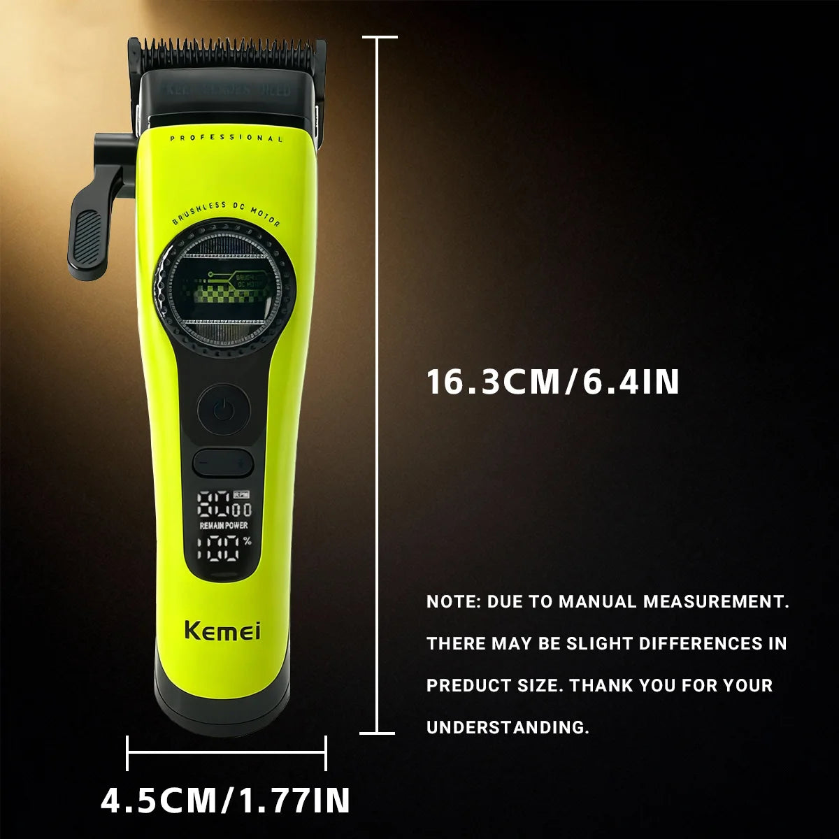 Kemei KM-1593 / KM-1595 Professional Brushless Clipper – 5-Speed, DLC Blade, 200-Min, USB-C