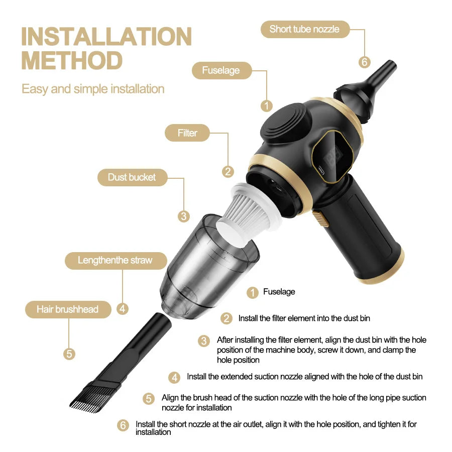 Wireless Car Vacuum Cleaner — Portable Cordless ABS Handheld Vacuum for Car & Home