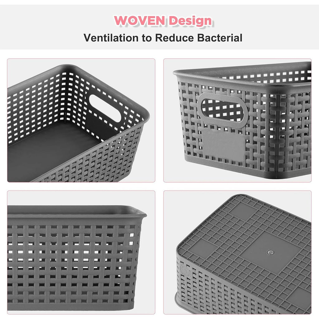 6-Pack Plastic Woven Storage Organizer Baskets — Kitchen & Sundry Boxes