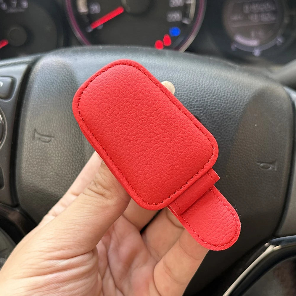 Universal Car Sunglasses Holder | Magnetic Leather Sun Visor Glasses Clip & Card Holder