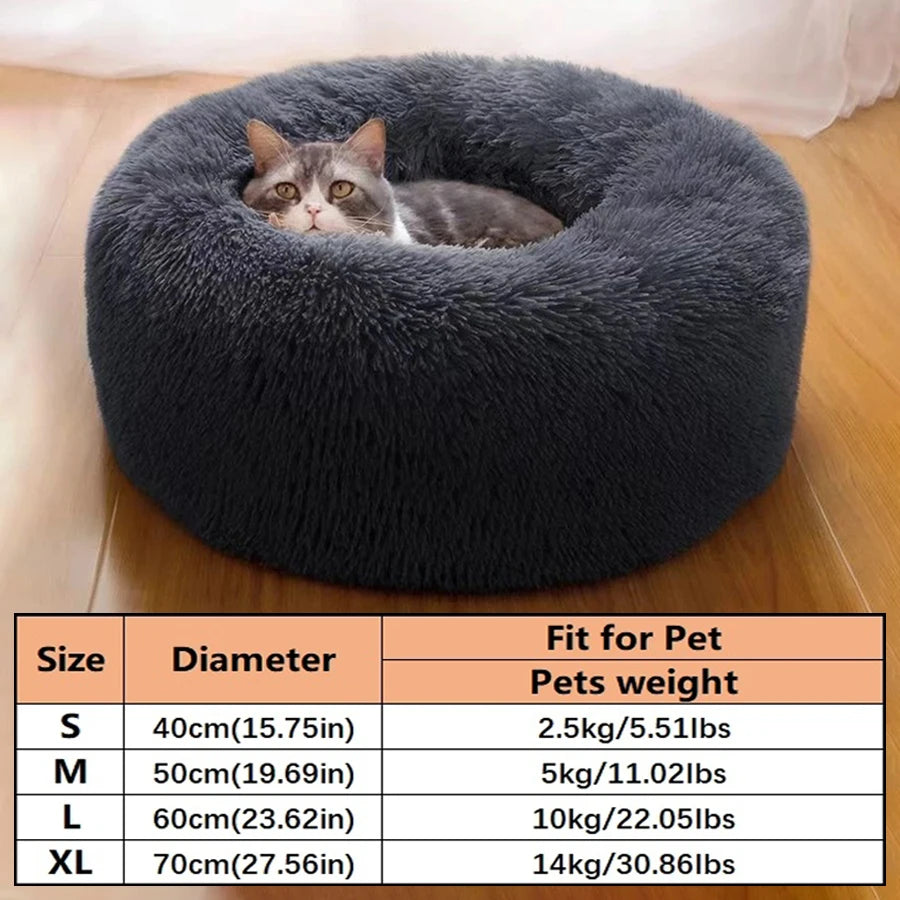 Plush Faux Fur Donut Pet Bed – Warm Calming Round Bed for Small & Medium Dogs & Cats