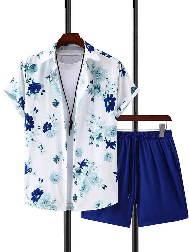 Men's Hawaiian Short Sleeve Shirt & Beach Shorts Set – Summer Vacation 2-Piece