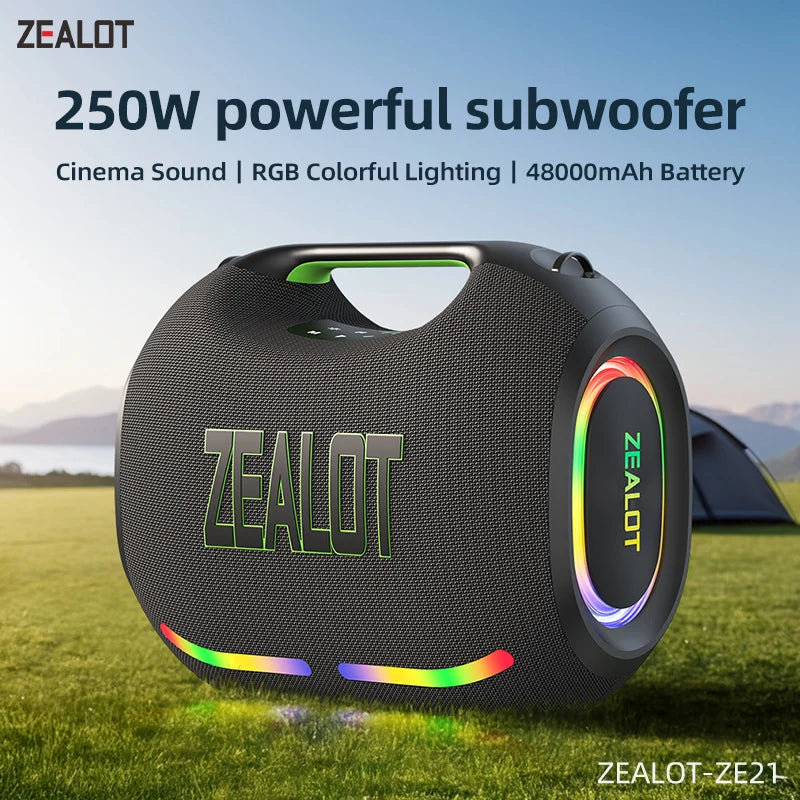 ZEALOT ZE21 250W Portable Bluetooth Speaker — Waterproof, TWS, 48000mAh Power Bank