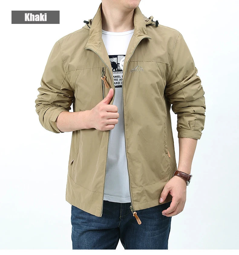 Men's Hooded Hiking Windbreaker – Multi-Pocket Jacket