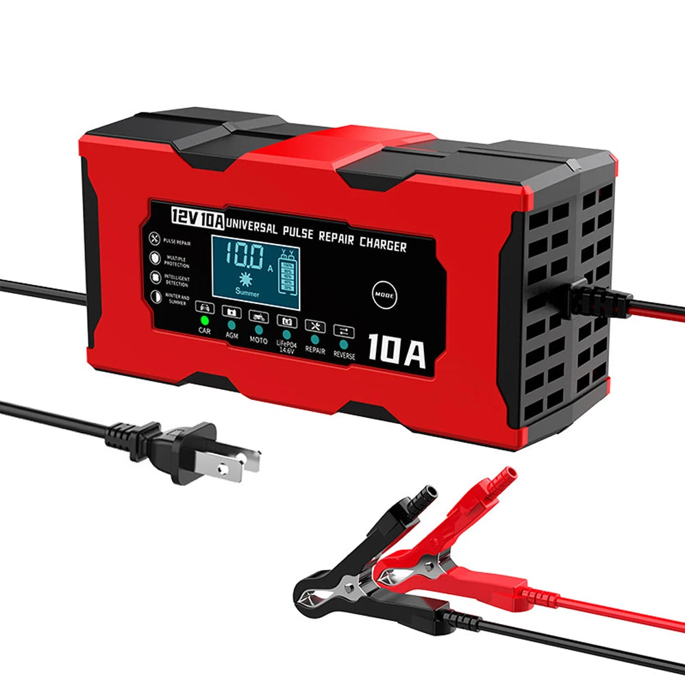 12V 10A Smart Car Battery Charger – LiFePO4 Lead Acid AGM GEL Motorcycle Battery Repair Charger