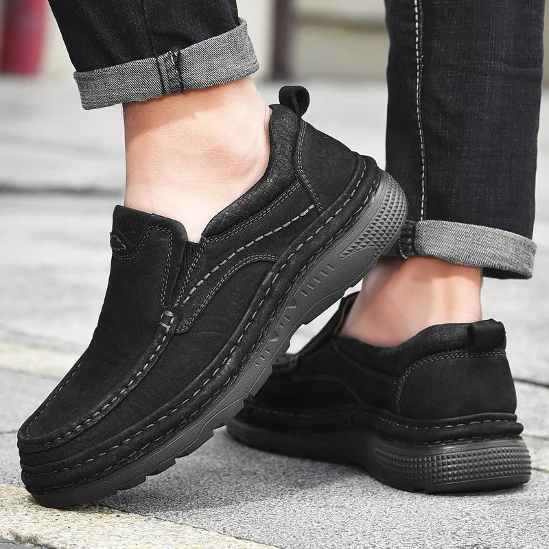 Men's Genuine Leather Lace-Up Casual Shoes